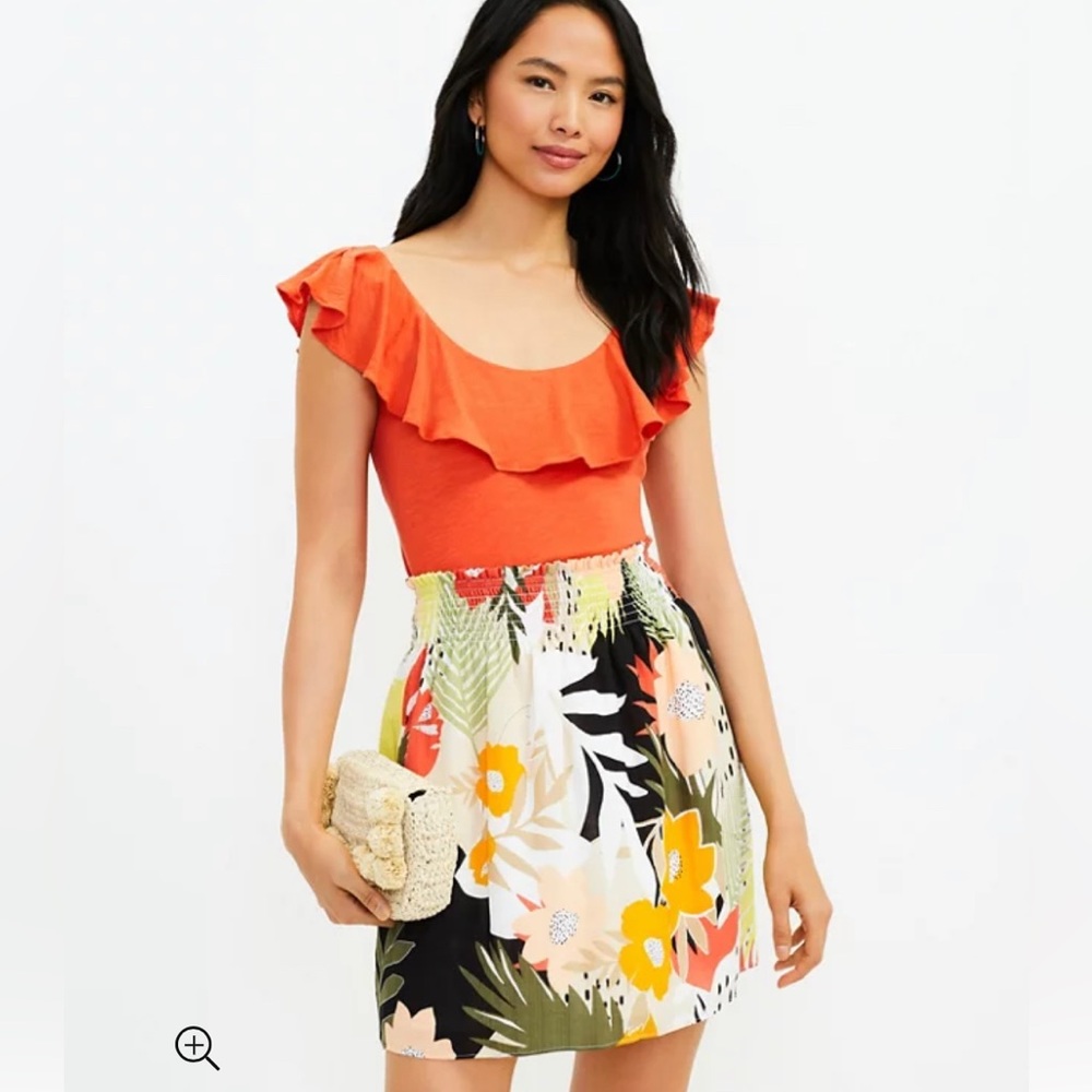 LOFT Tropical Smocked Skirt